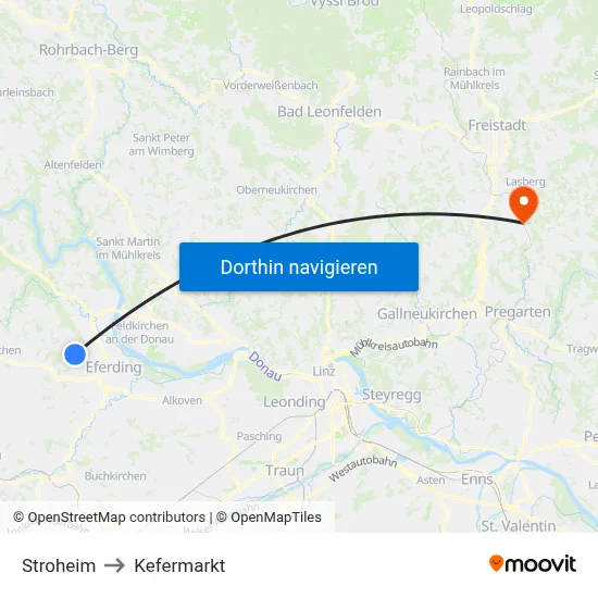 Stroheim to Kefermarkt map