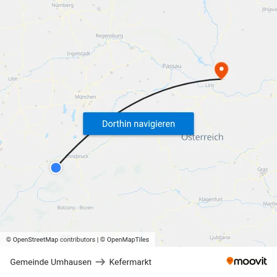 Gemeinde Umhausen to Kefermarkt map