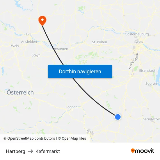Hartberg to Kefermarkt map