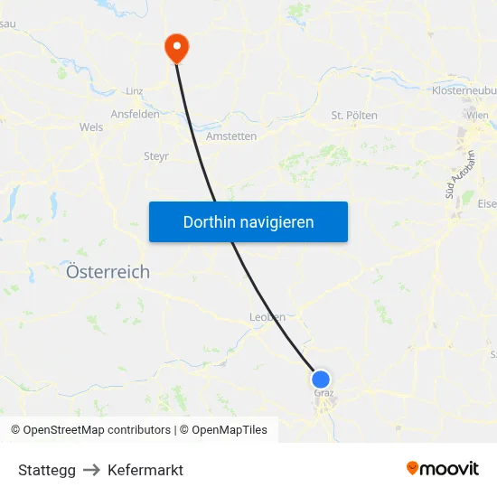 Stattegg to Kefermarkt map
