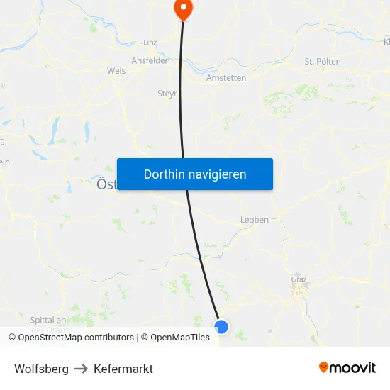 Wolfsberg to Kefermarkt map