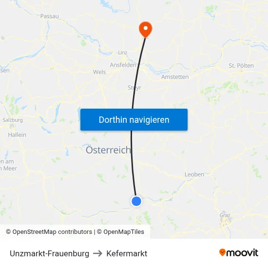 Unzmarkt-Frauenburg to Kefermarkt map