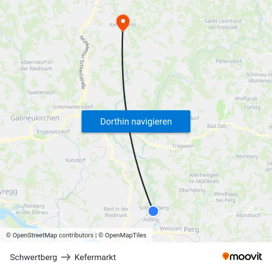 Schwertberg to Kefermarkt map