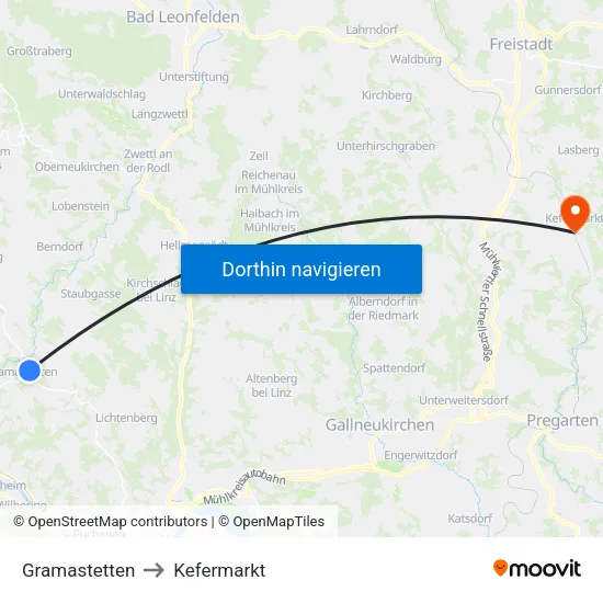 Gramastetten to Kefermarkt map