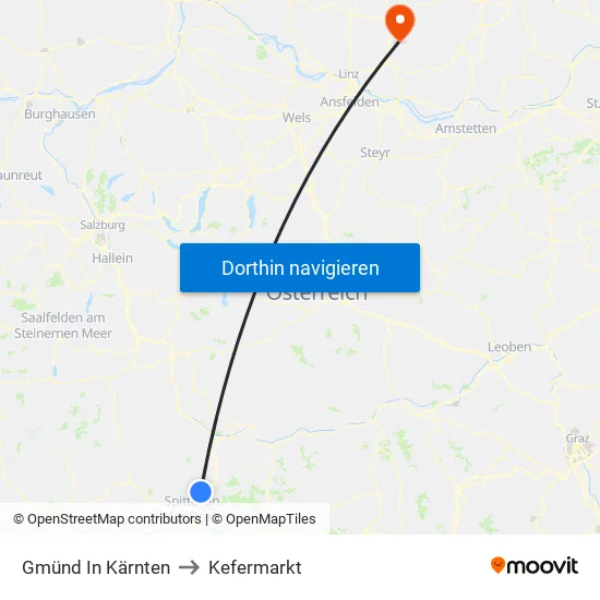 Gmünd In Kärnten to Kefermarkt map