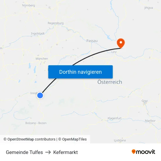 Gemeinde Tulfes to Kefermarkt map