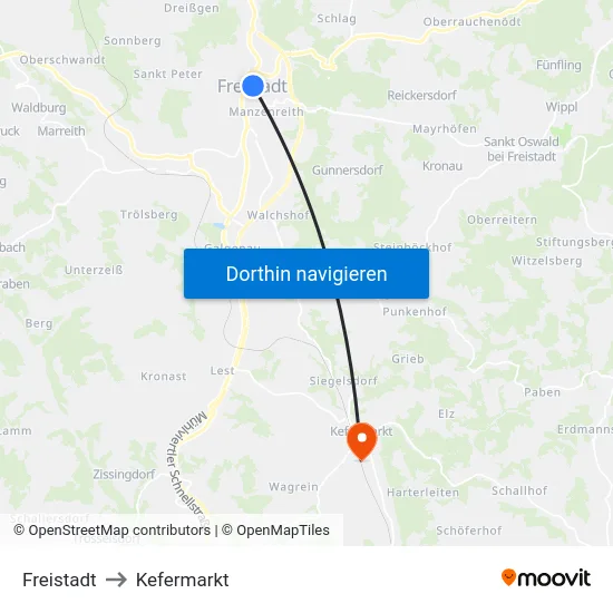 Freistadt to Kefermarkt map