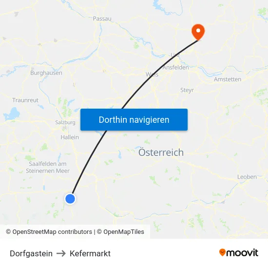 Dorfgastein to Kefermarkt map