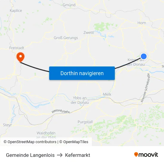 Gemeinde Langenlois to Kefermarkt map