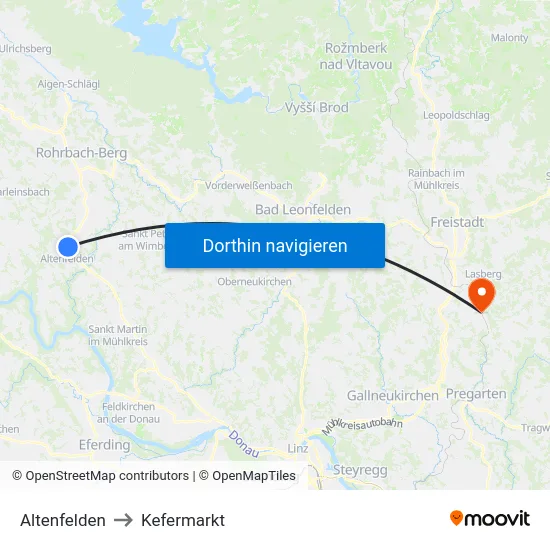 Altenfelden to Kefermarkt map