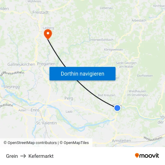 Grein to Kefermarkt map