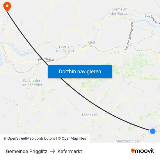 Gemeinde Prigglitz to Kefermarkt map