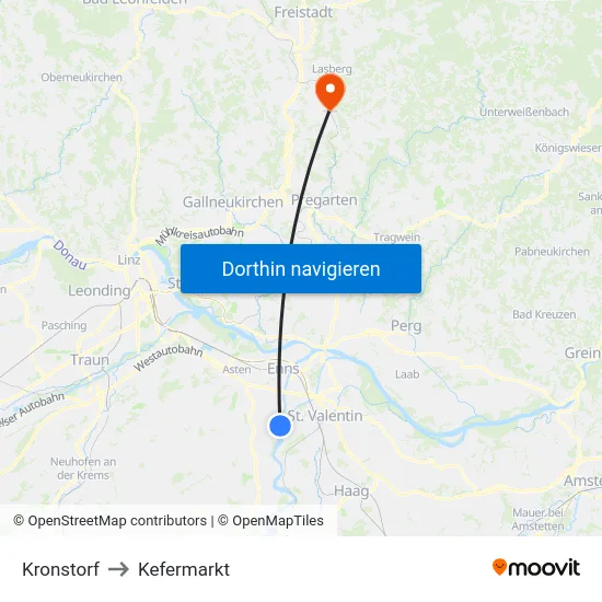 Kronstorf to Kefermarkt map