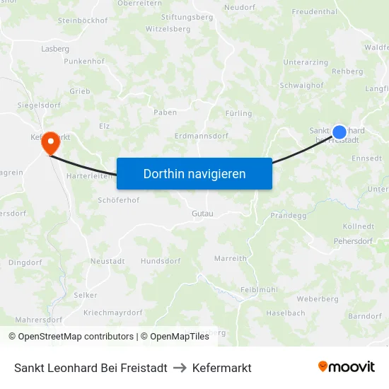 Sankt Leonhard Bei Freistadt to Kefermarkt map