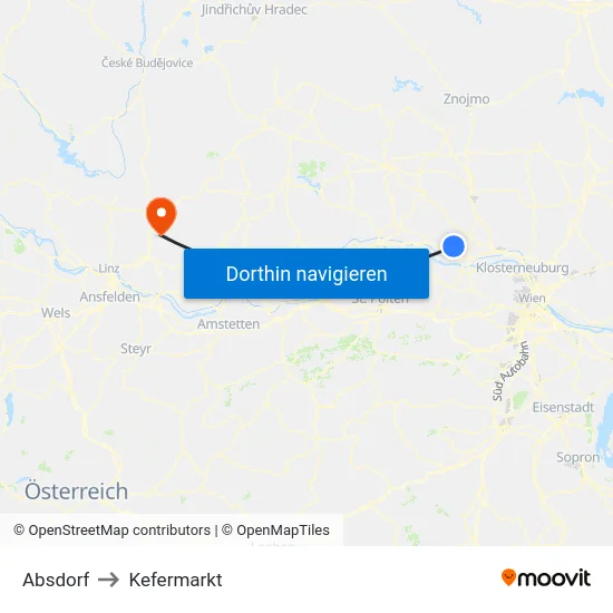 Absdorf to Kefermarkt map