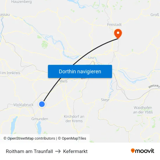 Roitham am Traunfall to Kefermarkt map