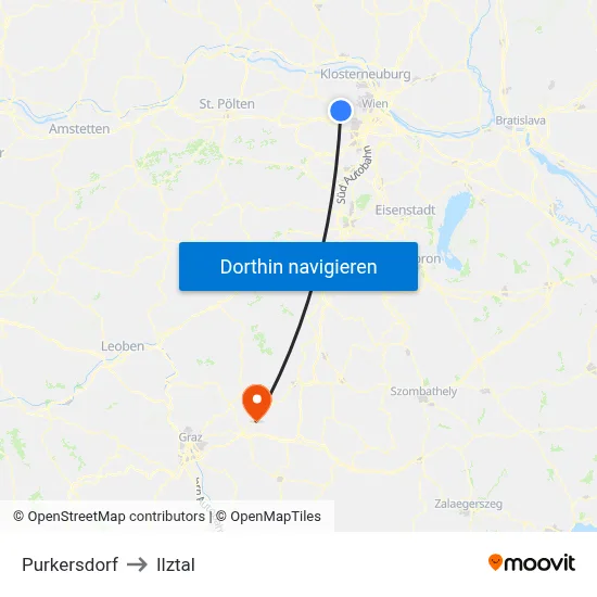 Purkersdorf to Ilztal map