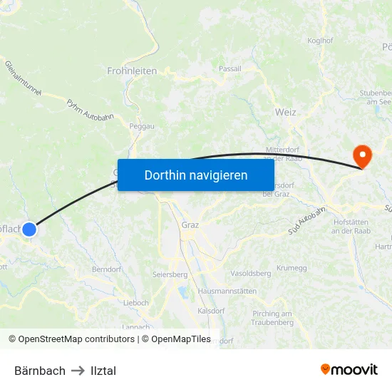 Bärnbach to Ilztal map