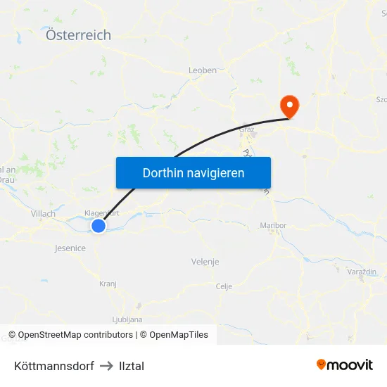 Köttmannsdorf to Ilztal map