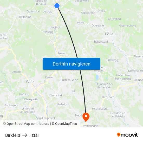 Birkfeld to Ilztal map