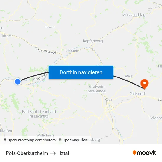 Pöls-Oberkurzheim to Ilztal map