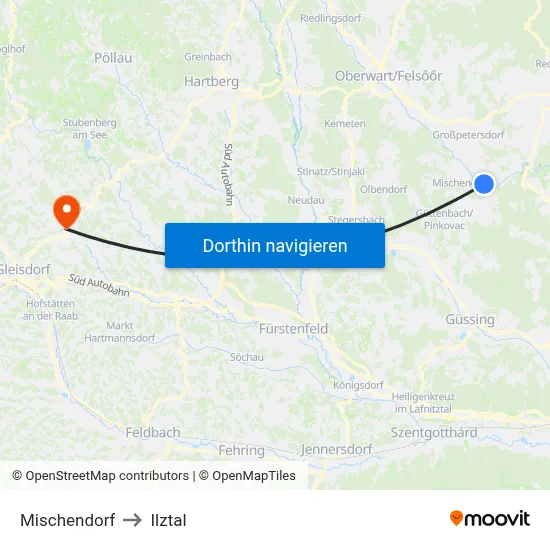 Mischendorf to Ilztal map