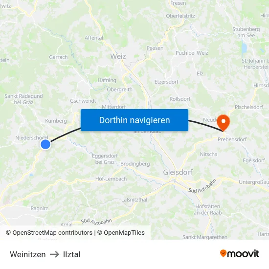 Weinitzen to Ilztal map