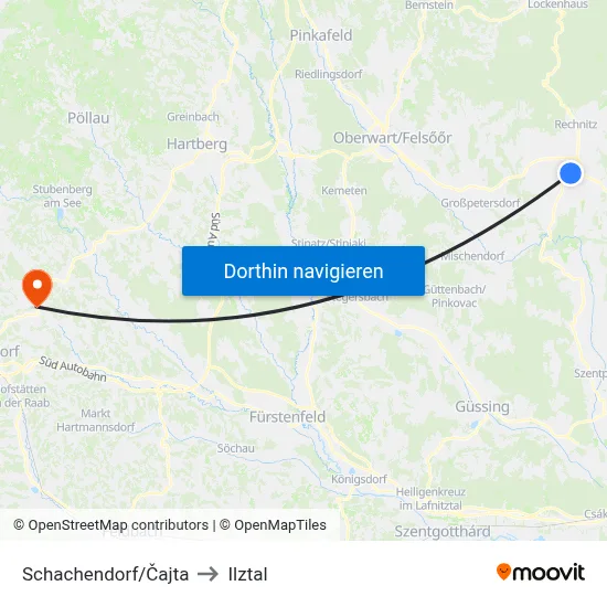 Schachendorf/Čajta to Ilztal map