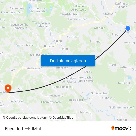 Ebersdorf to Ilztal map