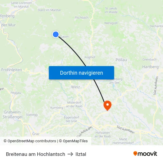 Breitenau am Hochlantsch to Ilztal map