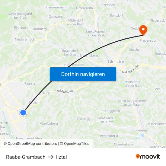 Raaba-Grambach to Ilztal map