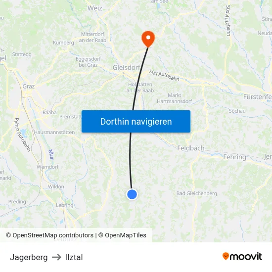 Jagerberg to Ilztal map