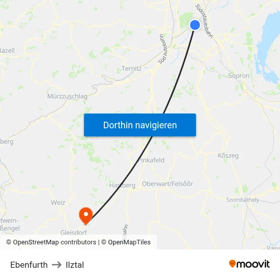 Ebenfurth to Ilztal map