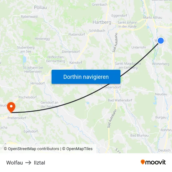 Wolfau to Ilztal map