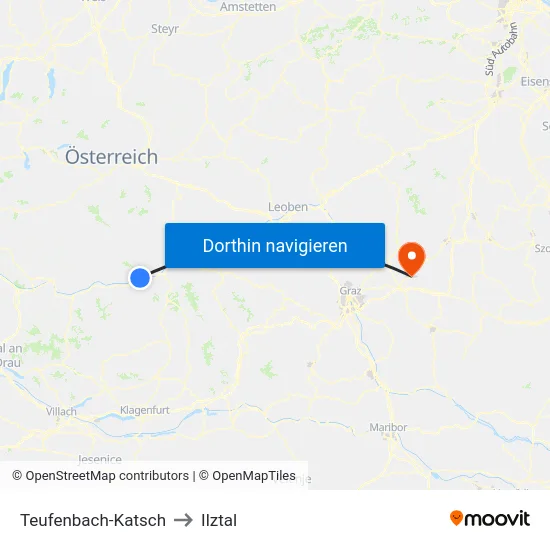 Teufenbach-Katsch to Ilztal map