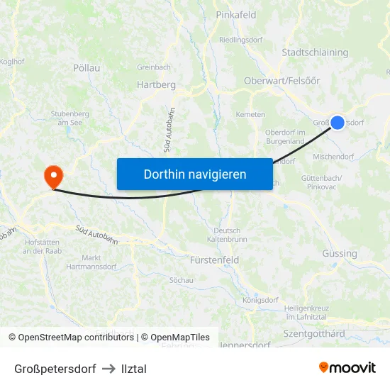 Großpetersdorf to Ilztal map