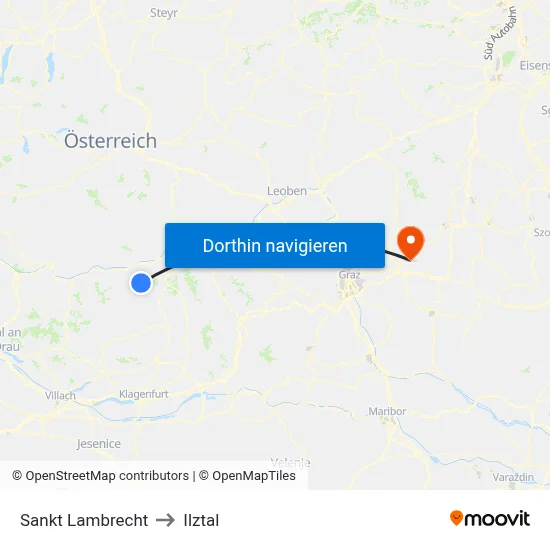 Sankt Lambrecht to Ilztal map
