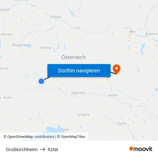 Großkirchheim to Ilztal map