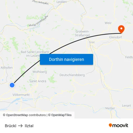 Brückl to Ilztal map