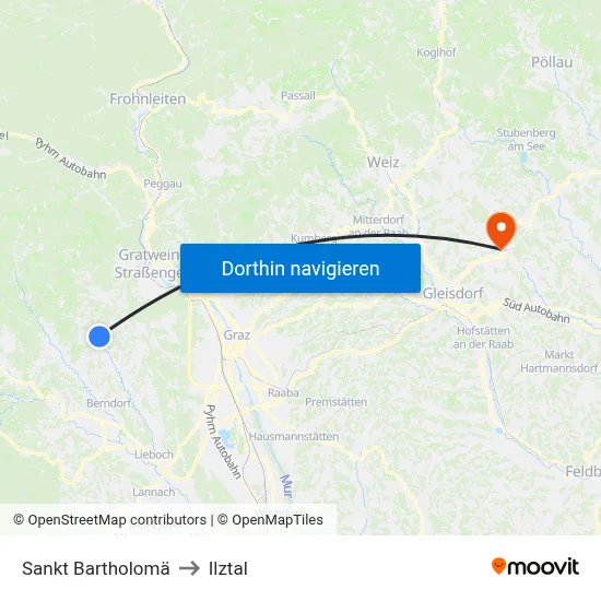 Sankt Bartholomä to Ilztal map