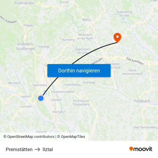 Premstätten to Ilztal map