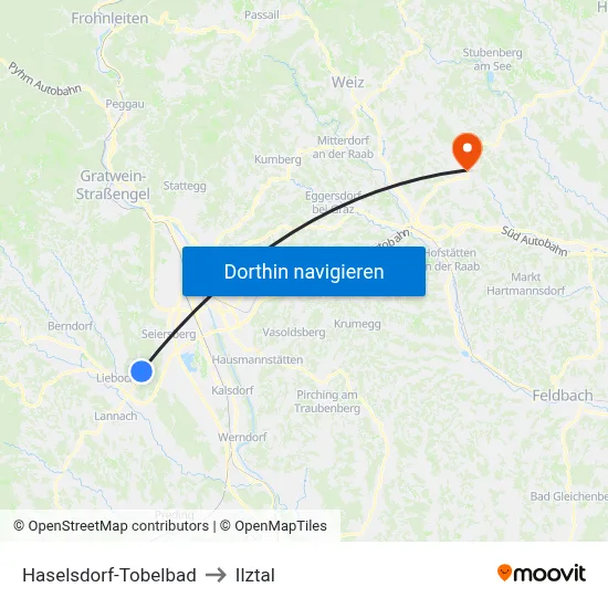 Haselsdorf-Tobelbad to Ilztal map