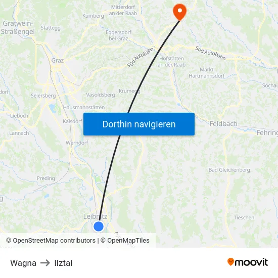 Wagna to Ilztal map