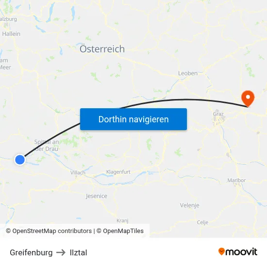 Greifenburg to Ilztal map