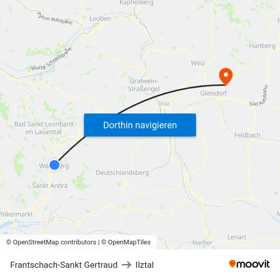 Frantschach-Sankt Gertraud to Ilztal map