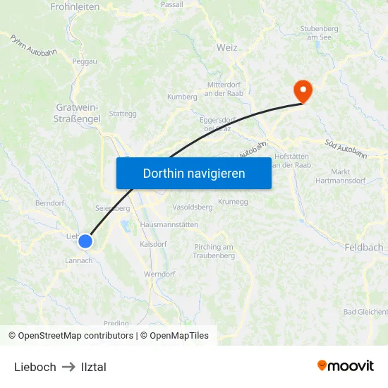 Lieboch to Ilztal map