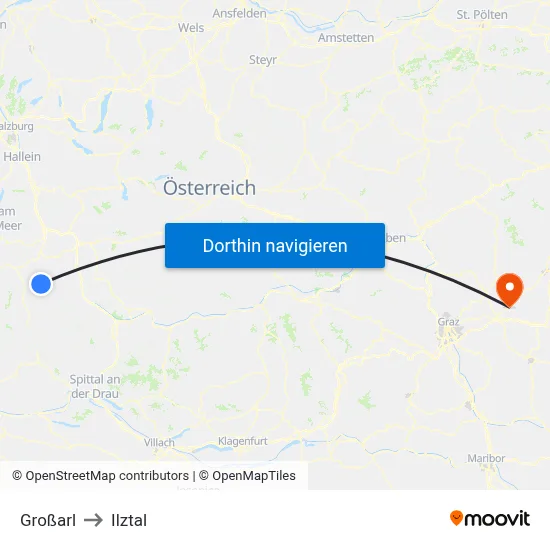 Großarl to Ilztal map