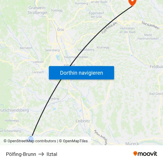 Pölfing-Brunn to Ilztal map