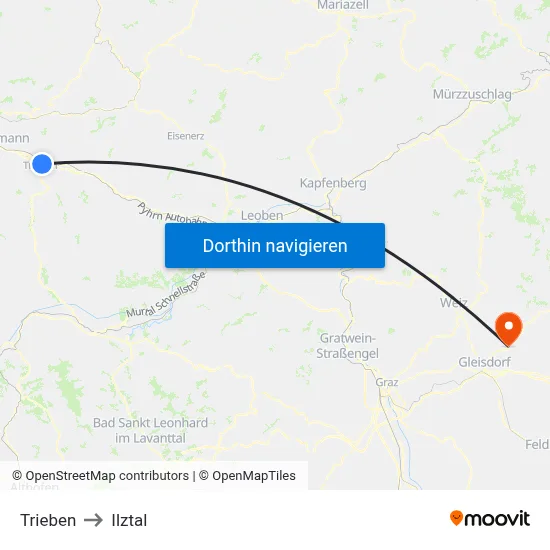 Trieben to Ilztal map