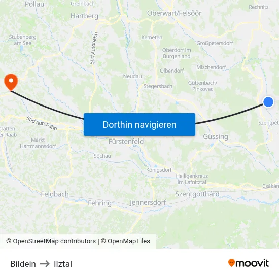 Bildein to Ilztal map